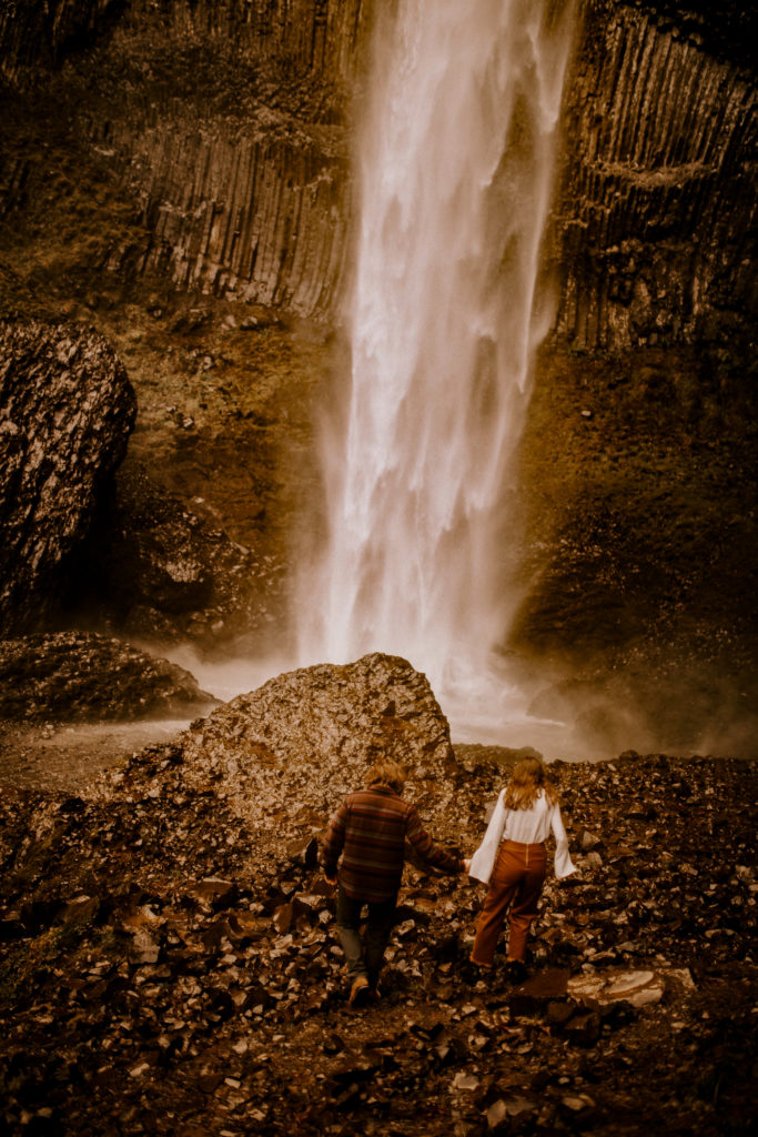 Waterfall elopement in the Columbia River Gorge by an oregon elopement photographer